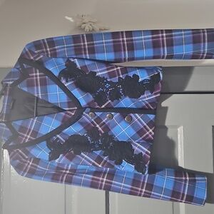 La Perla Blue and Purple Plaid Blazer